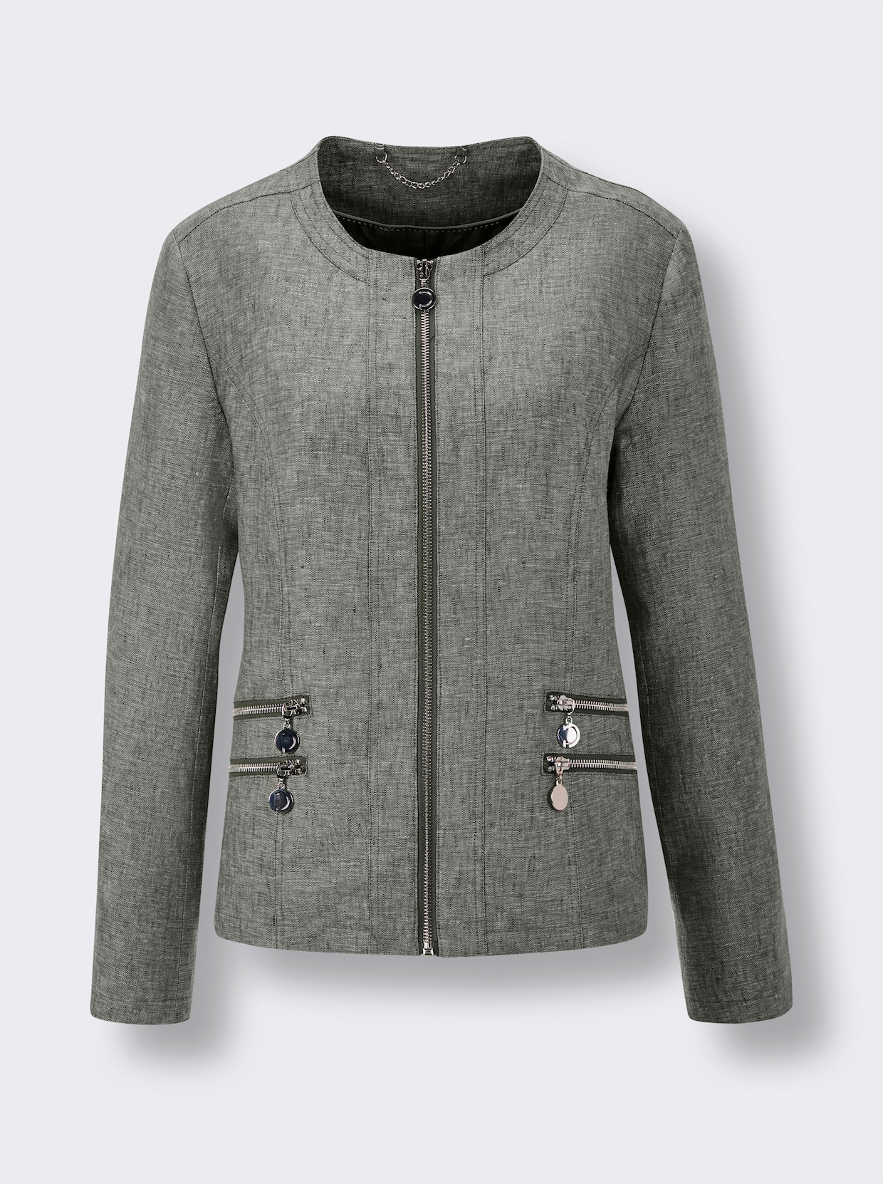 CREATION L PREMIUM Leinenblazer - khaki-weiß-meliert