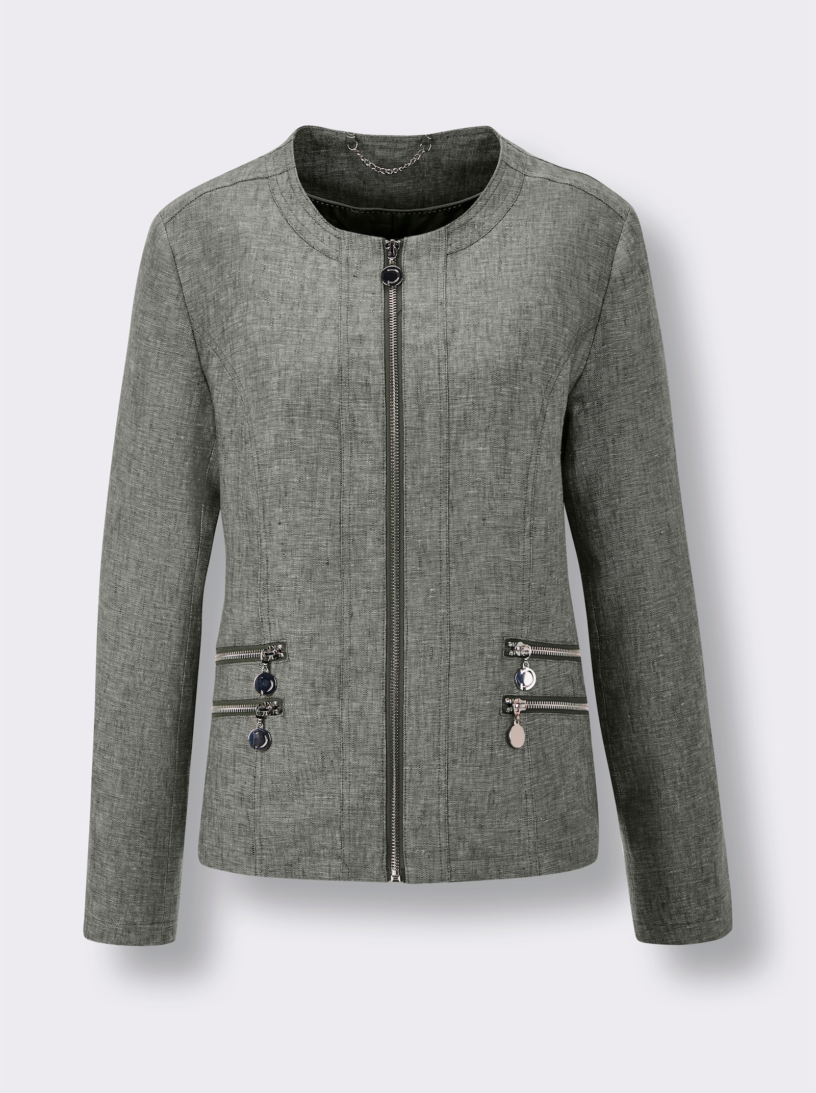 CREATION L PREMIUM Leinenblazer mit Reißverschluss-Taschen - khaki-weiß-meliert