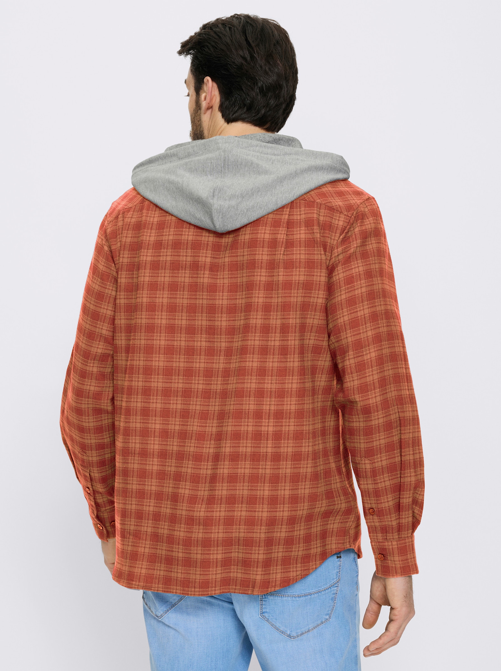 Catamaran Kapuzenhemd mit garngefärbtem Karo-Dessin - terra-camel-kariert