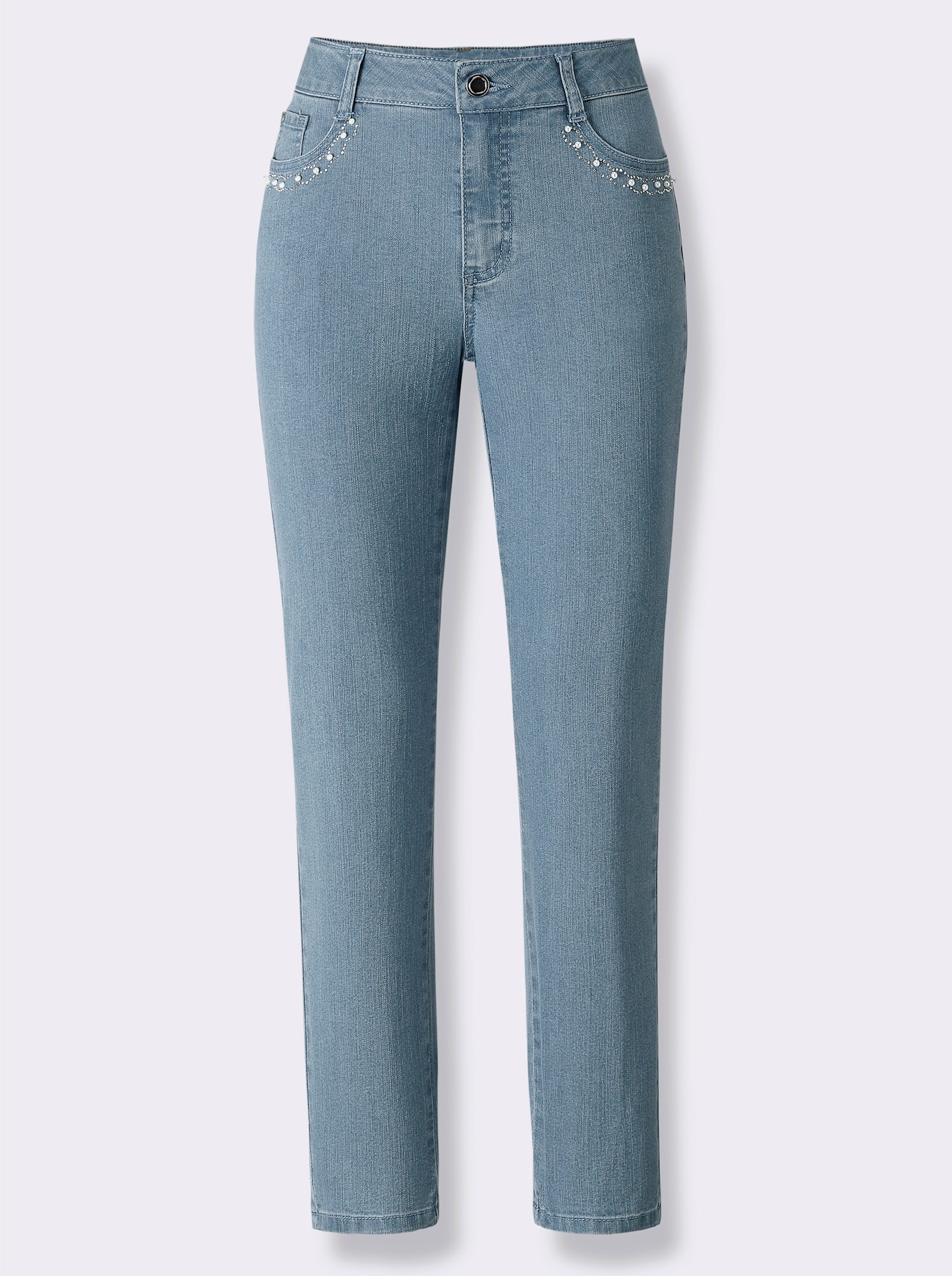 7/8-Jeans mit Glitzersteinchen am Beinschlitz hinten - blue-bleached