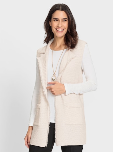 Strickweste mit Fransen - elfenbein-weiß-meliert