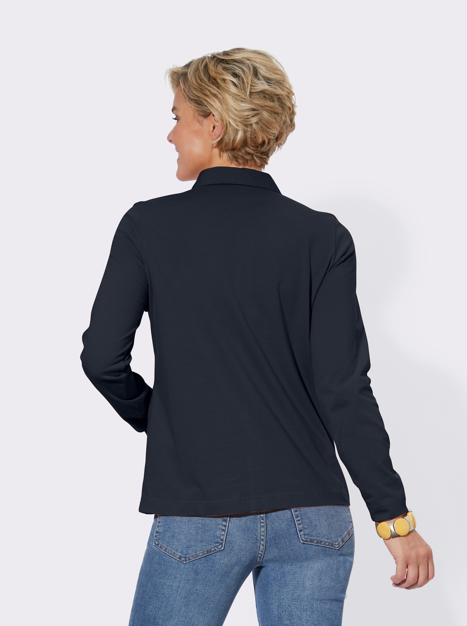 Poloshirt met lange mouwen van puur katoen - marine