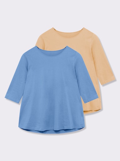 Longshirt in der 2-Stück-Packung - himmelblau + apricot