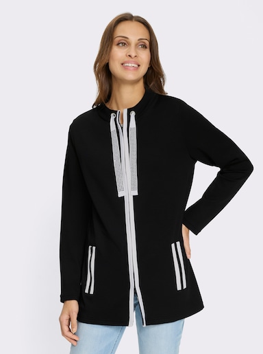 Sweatjacke mit 2-Wege-Reißverschluss - schwarz