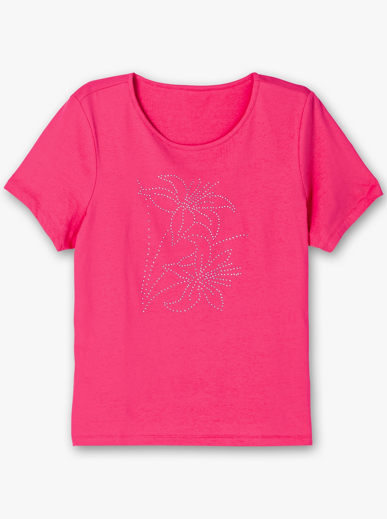 Kurzarmshirt mit Steinchen verziert - pink