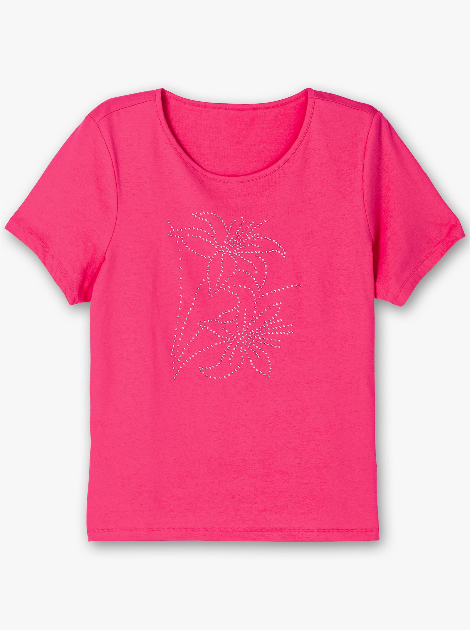 Kurzarmshirt mit Steinchen verziert - pink