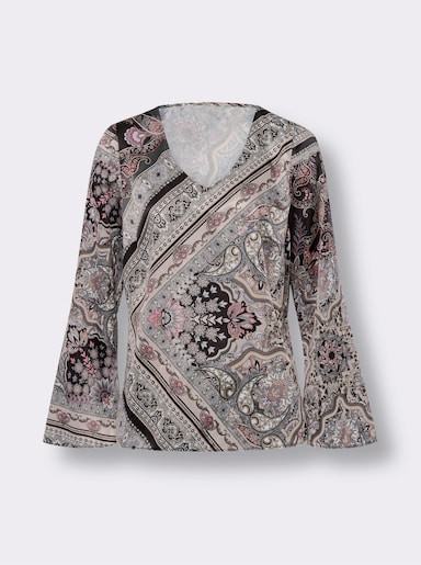 heine Satijnen blouse - grafiet/camel bedrukt