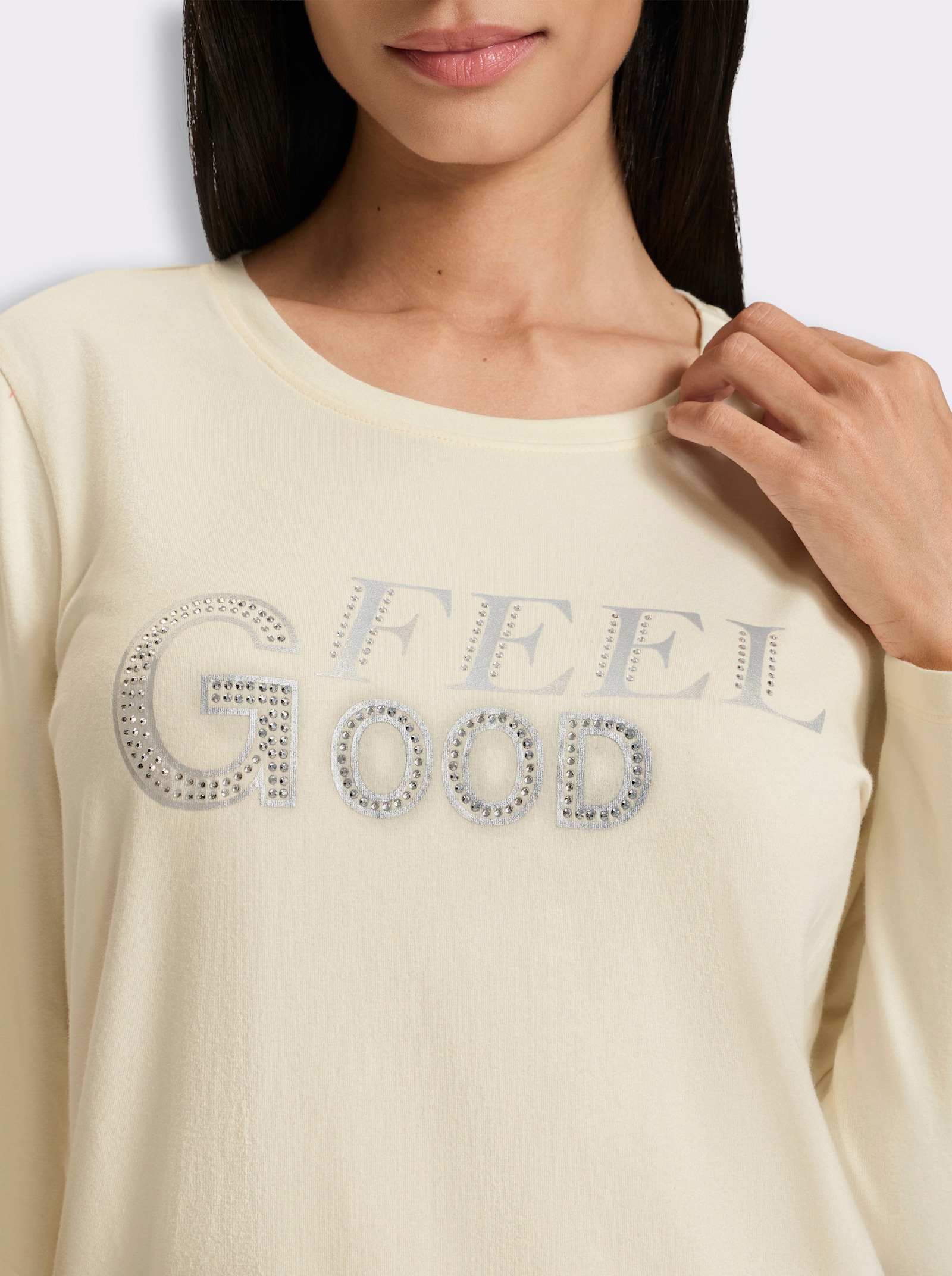 heine Langarmshirt mit Glitzersteinchen - champagner
