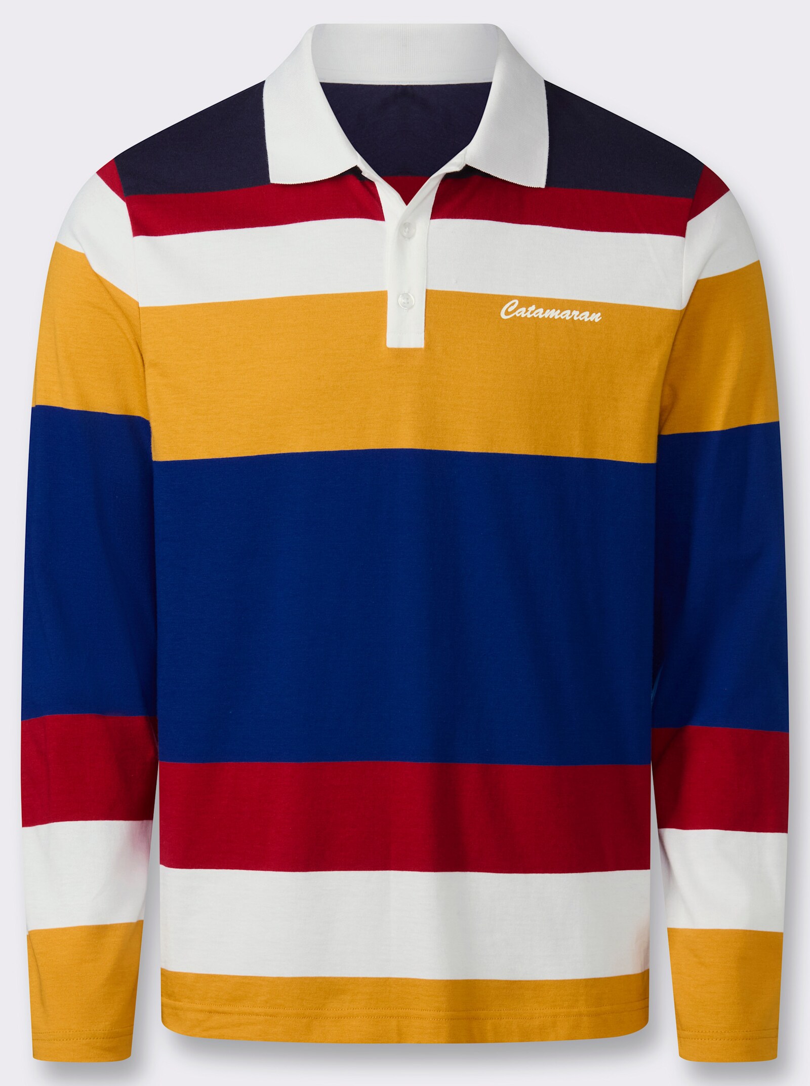Langarm-Poloshirt mit Streifen - royalblau-kirsche-gestreift