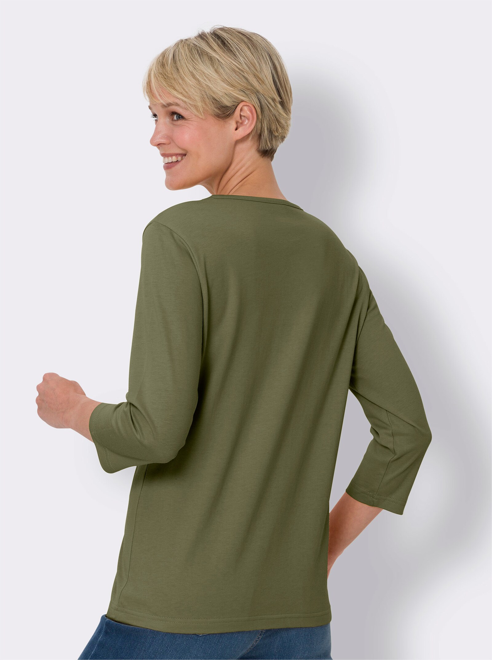3/4-Arm-Shirt mit Ziersteinchen - oliv