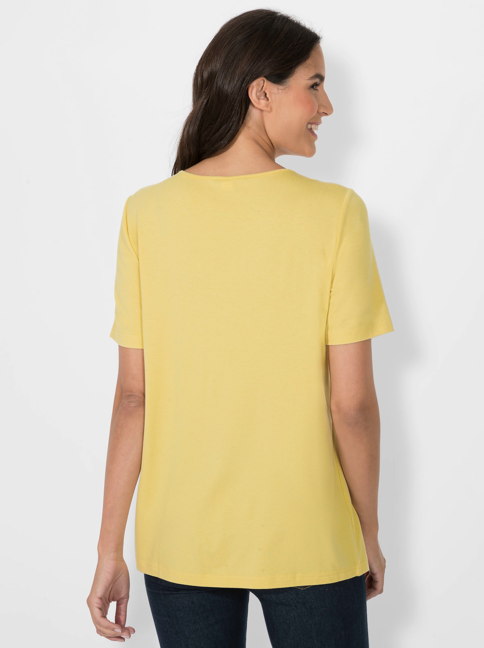 Rundhalsshirt in A-Form mit Falten - zitrone