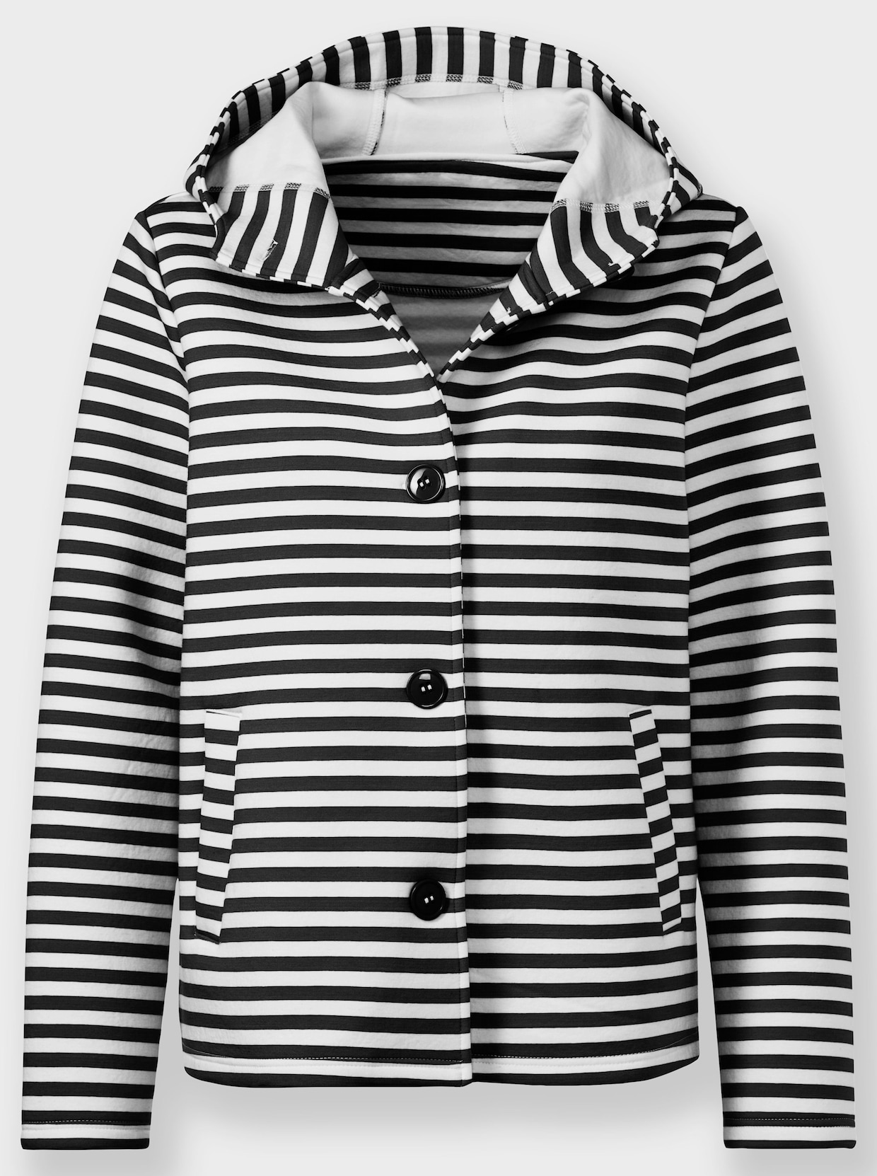 heine Sweatjacke - schwarz-ecru-geringelt