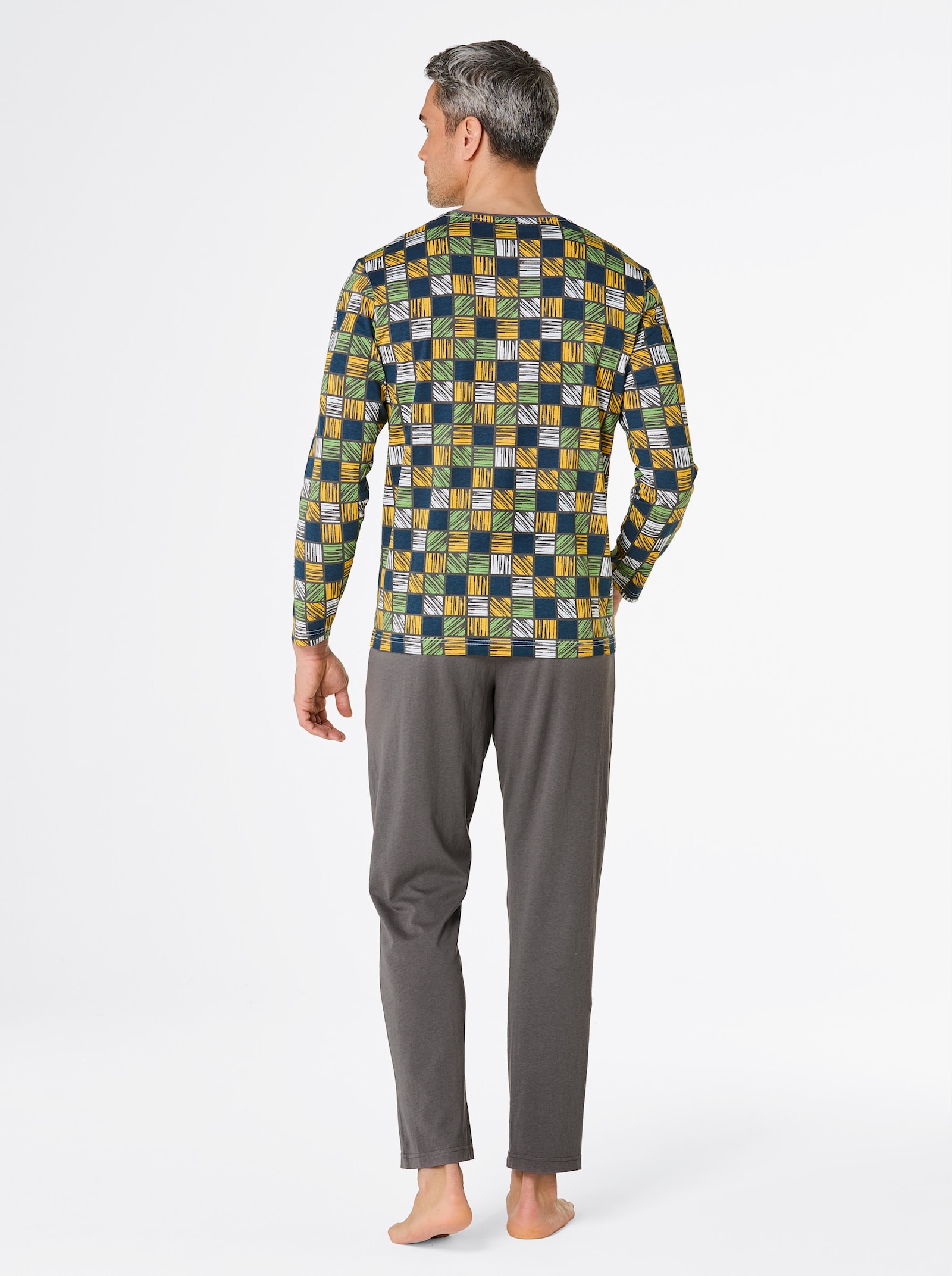 wäschepur men Schlafanzüge - anthrazit + anthrazit-ocker-bedruckt