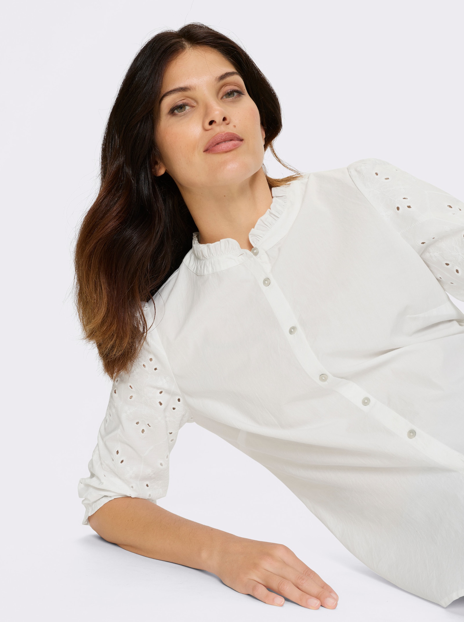 Katoenen blouse met ajourwerk - wit