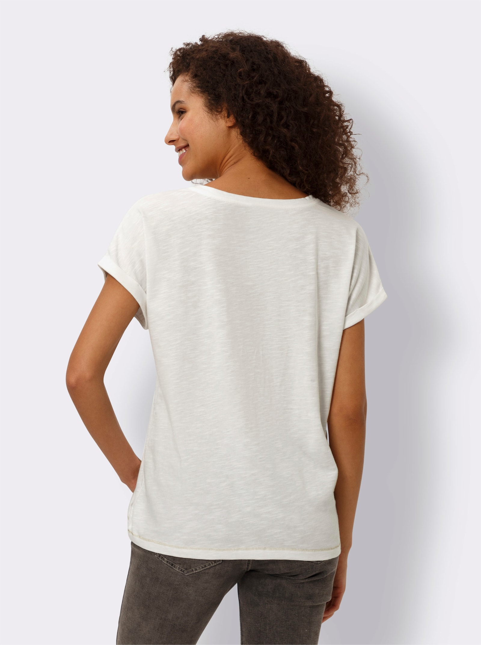 heine T-shirt à encolure ronde avec imprimé brillant - écru