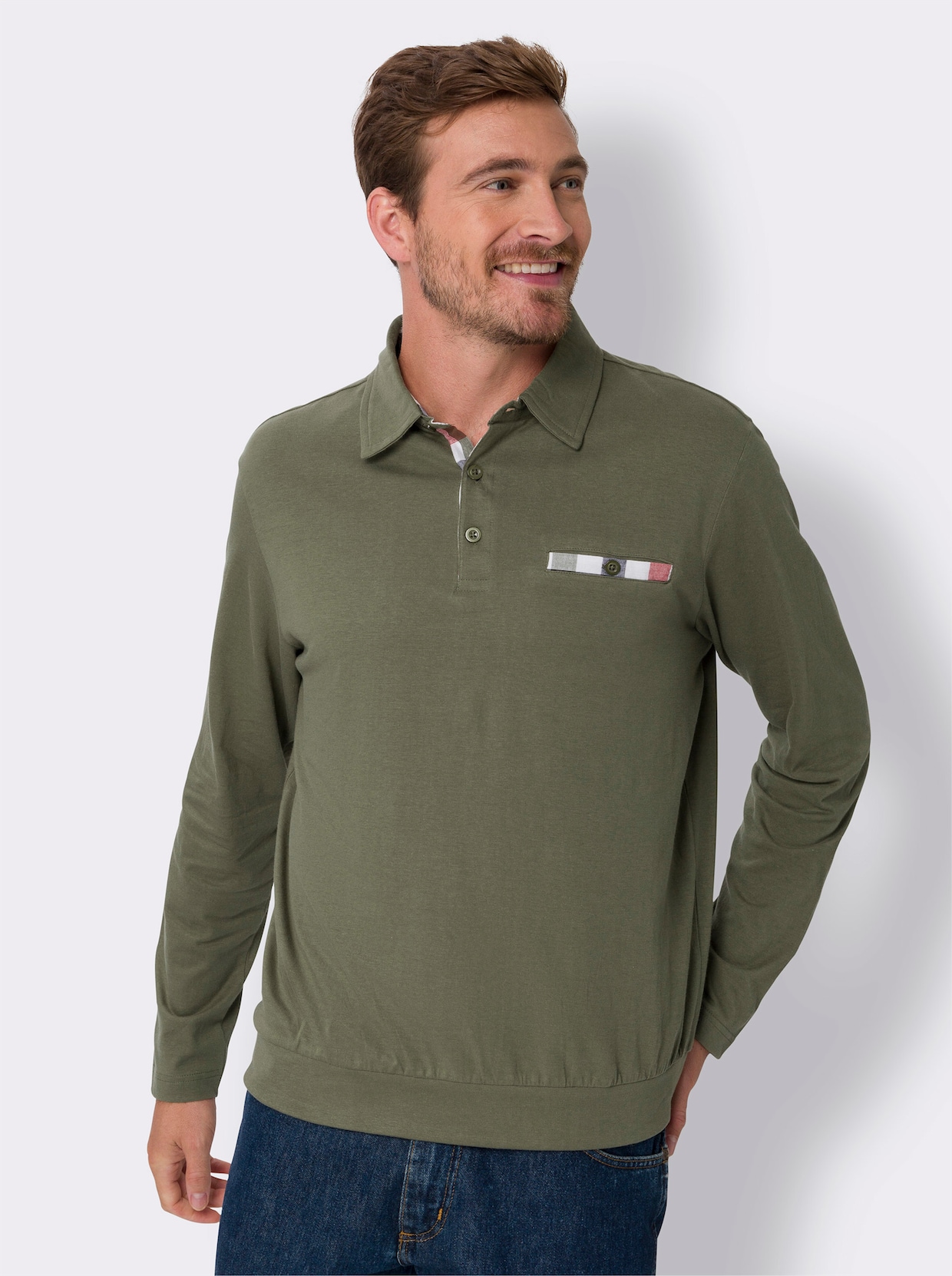 Langarm-Poloshirt - khaki