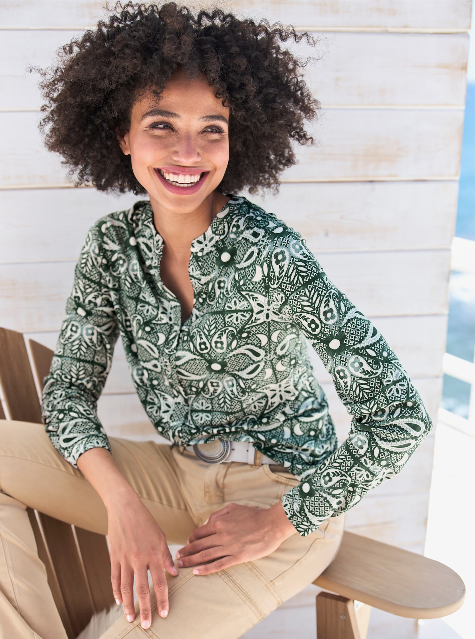 heine Druckbluse mit Paisley-Blumen-Print - moos-champagner-bedruckt