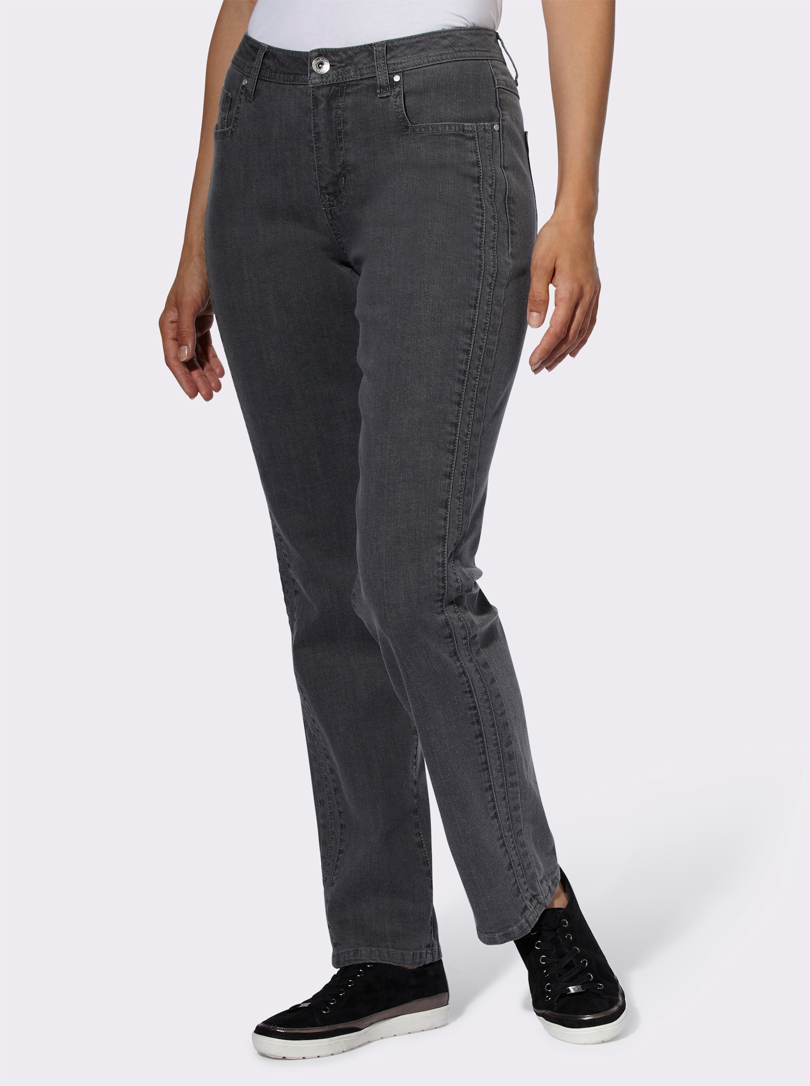 Jeans met sierbiezen opzij - grey denim
