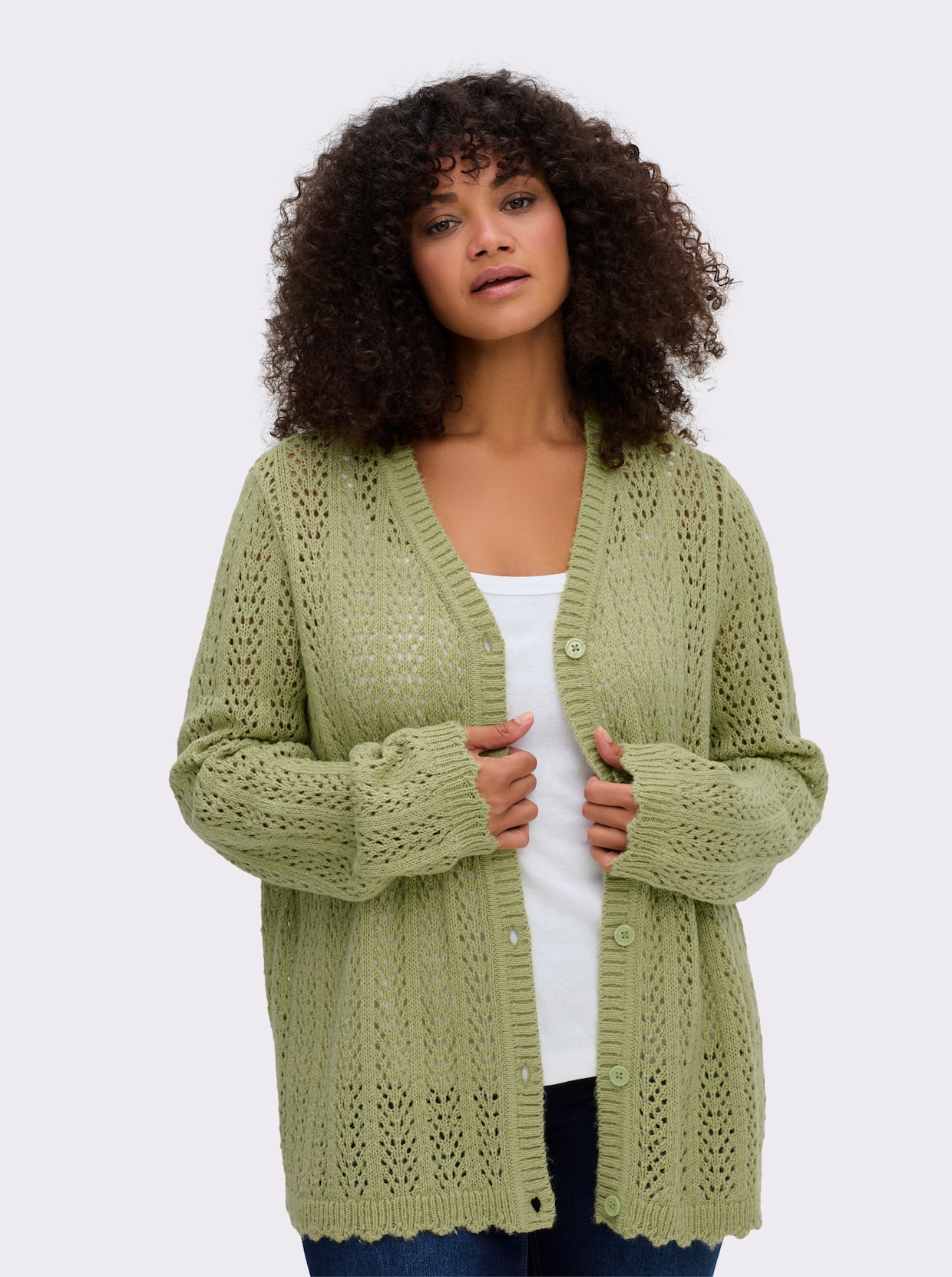 sheego Ajourstrickjacke - lindgrün