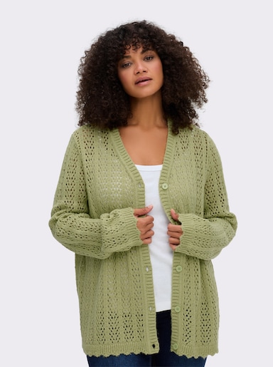 sheego Ajourstrickjacke - lindgrün