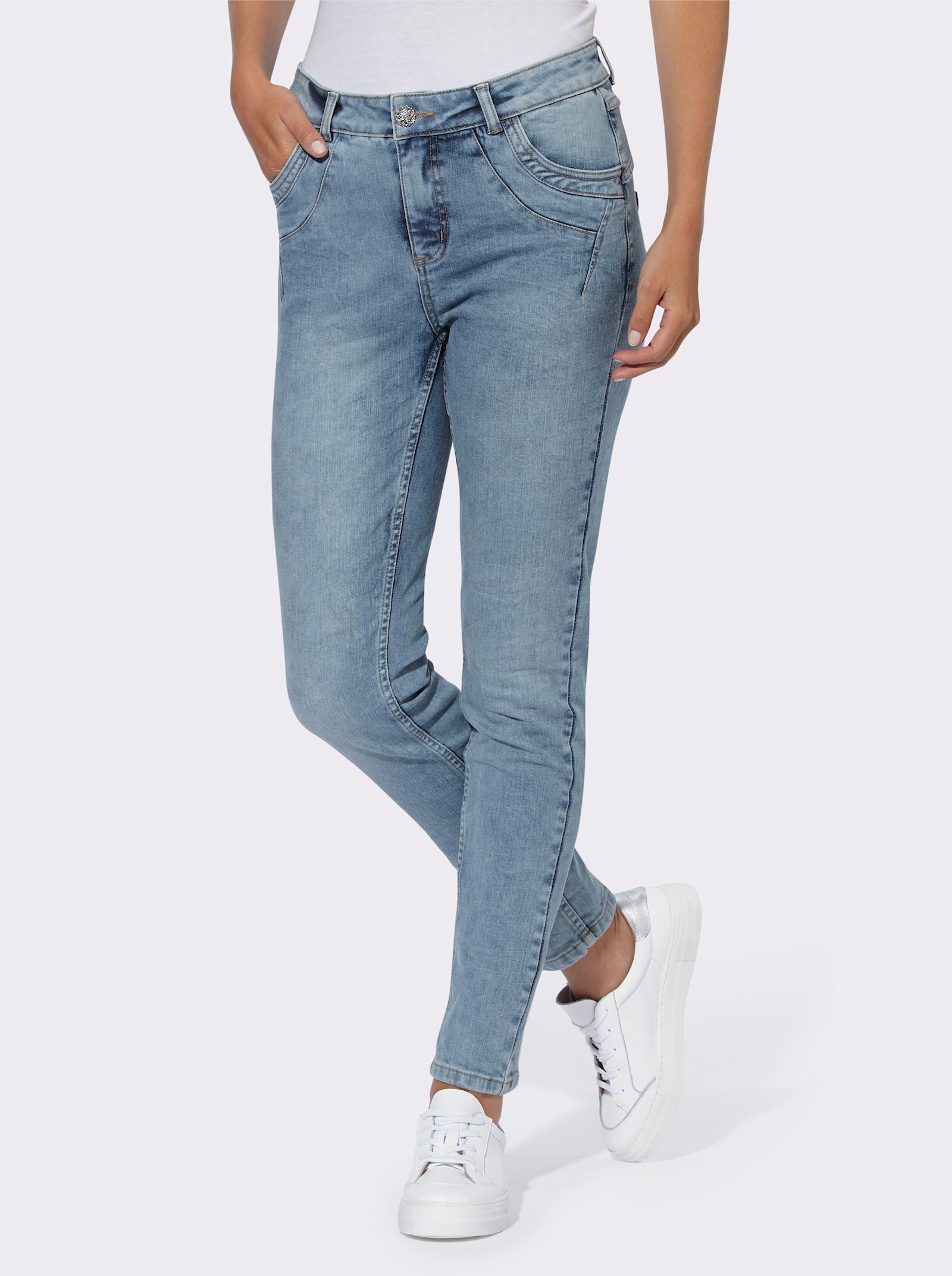 heine 5-pocketjeans met crinkle-effect - blue-bleached