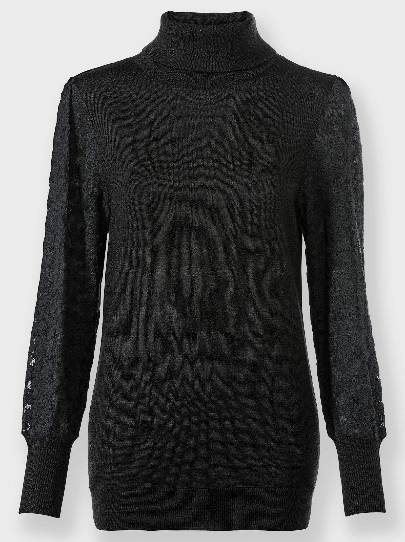heine Rollkragenpullover mit Spitzen-Ärmeln - schwarz