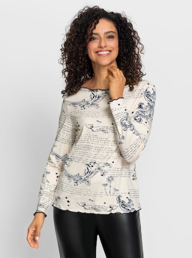 Langarmshirt mit Lettering-Print - champagner-marine-bedruckt