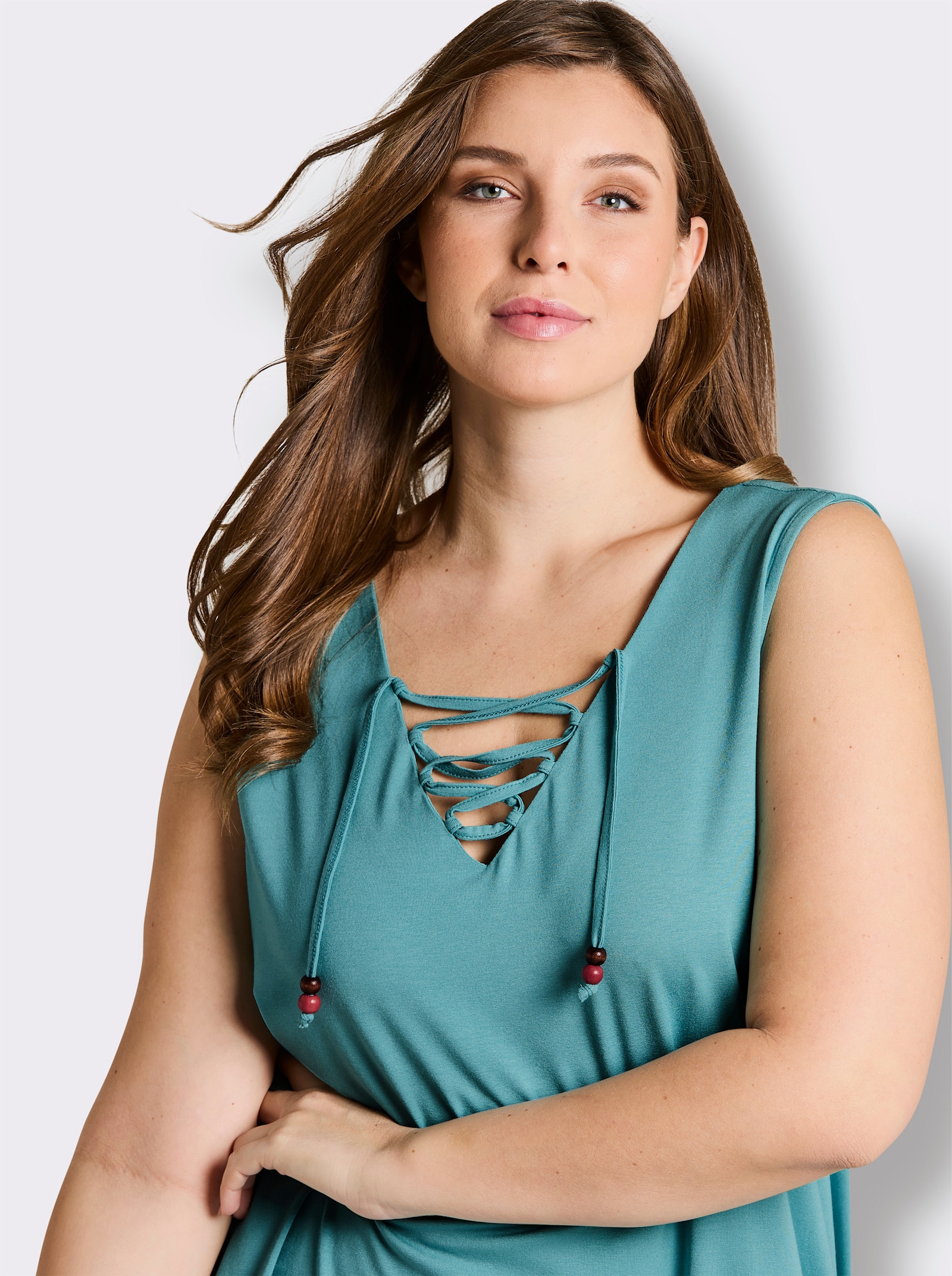 sheego Longtop mit Schnürung am V-Ausschnitt - ozean