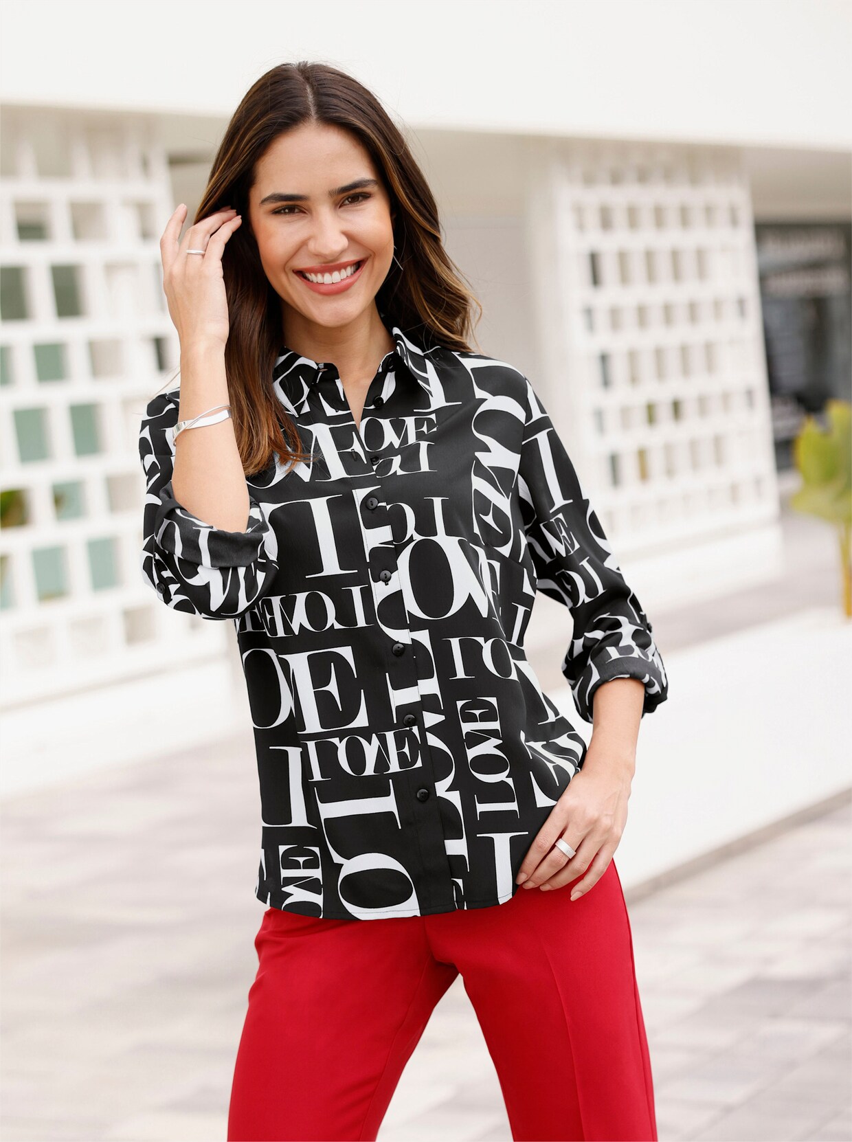 Overhemdblouse - zwart/wit geprint