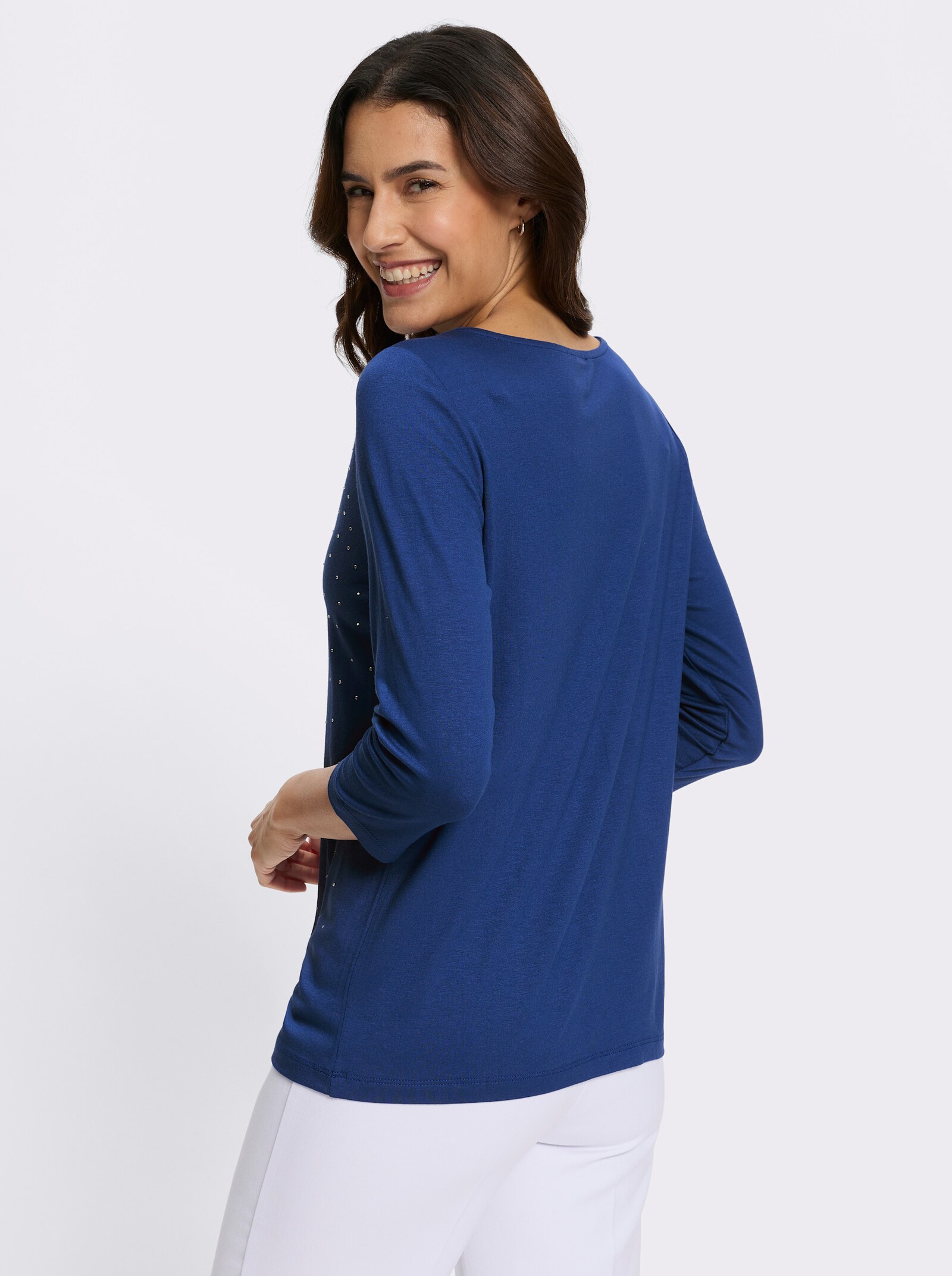 3/4-Arm-Shirt mit Glitzersteinchen - royalblau