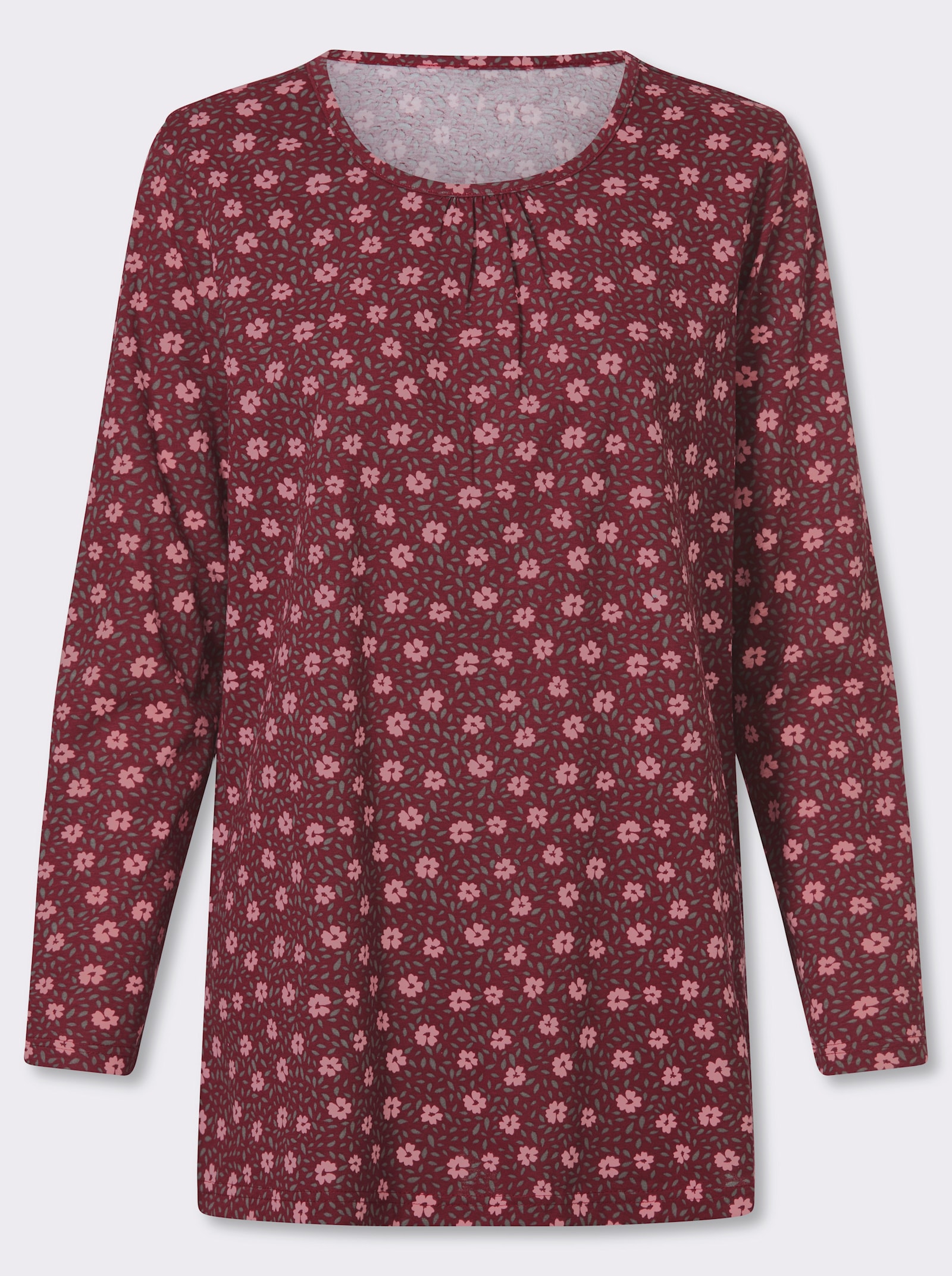 Longshirt in A-Linie - dunkelrot-rosenquarz-bedruckt