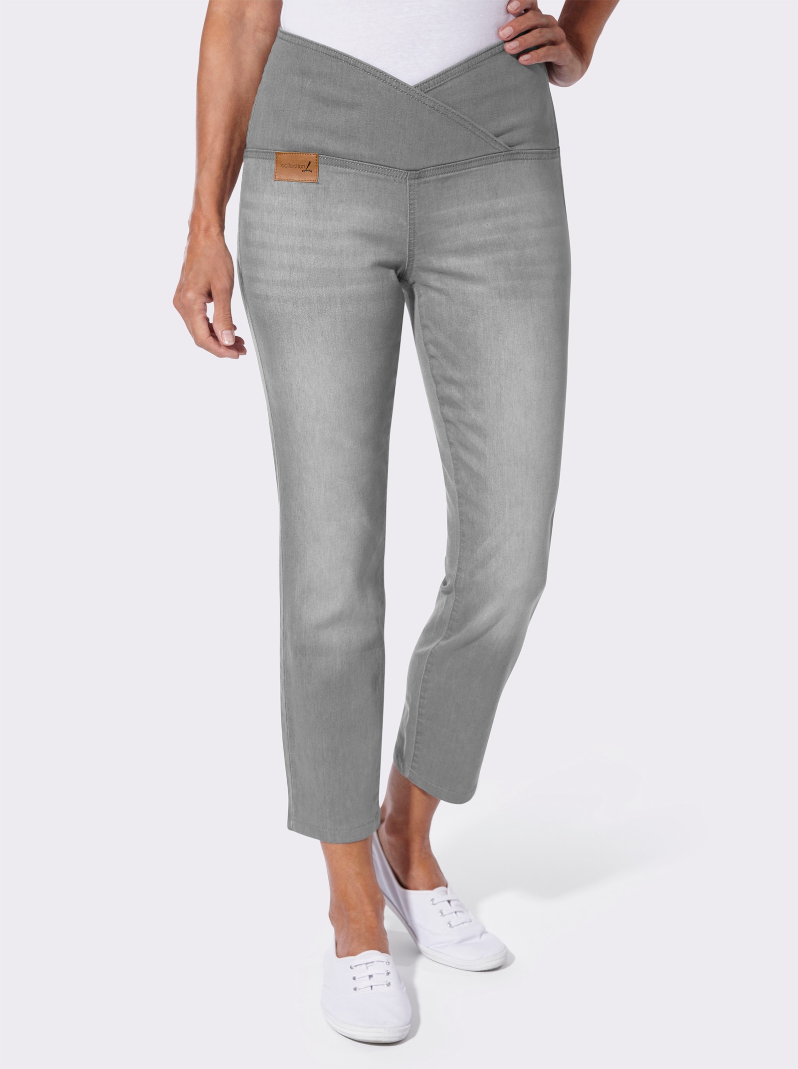 7/8-Jeans mit überlappendem Bund - light grey-denim