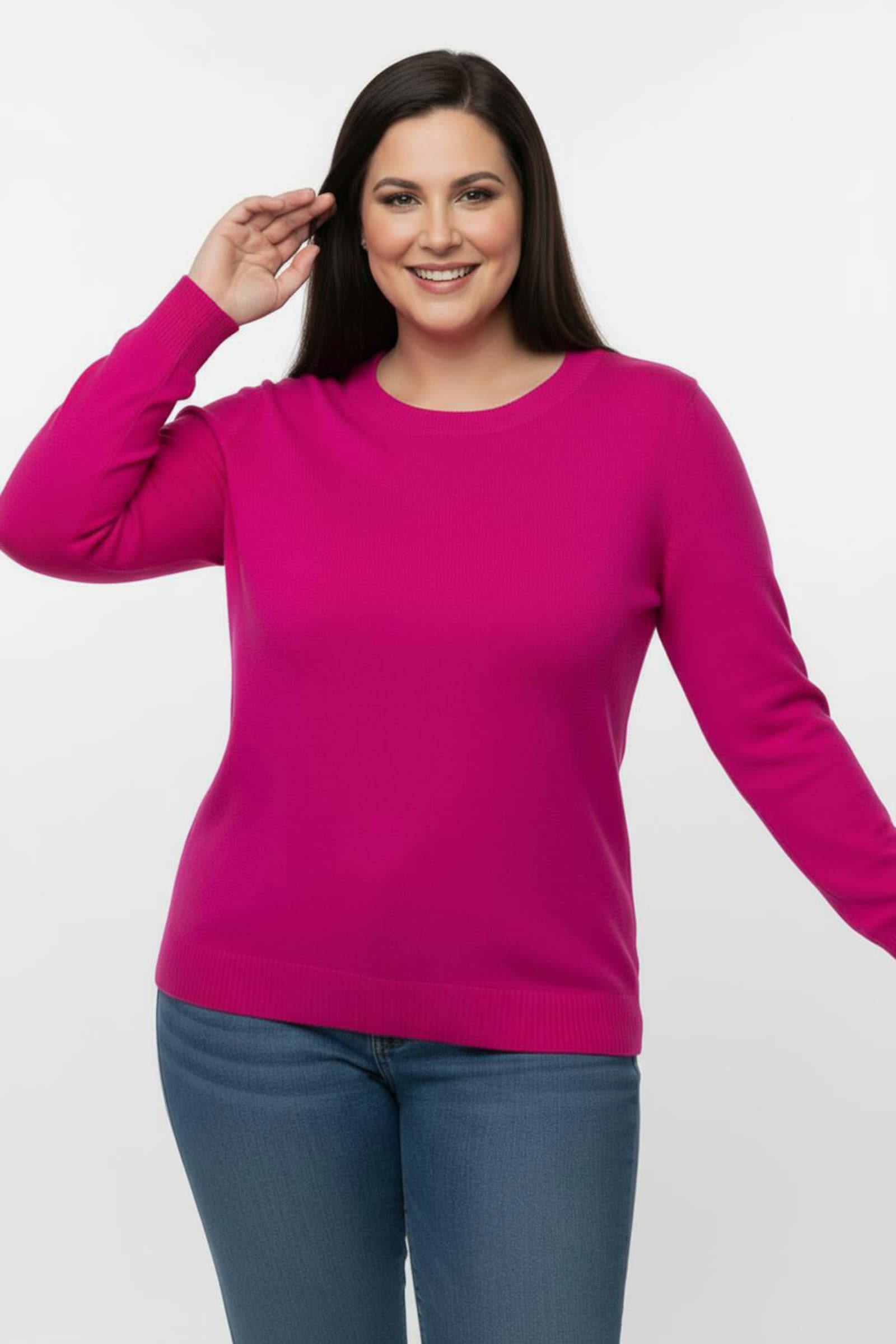 Langarm-Pullover aus reiner Baumwolle - fuchsia