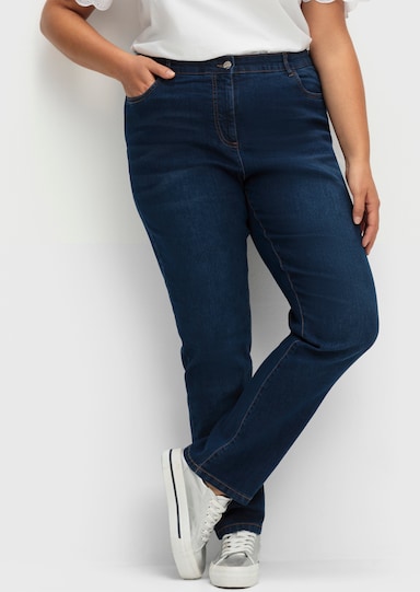 High-waist-Jeans mit innenliegendem Dehnbund - dark blue