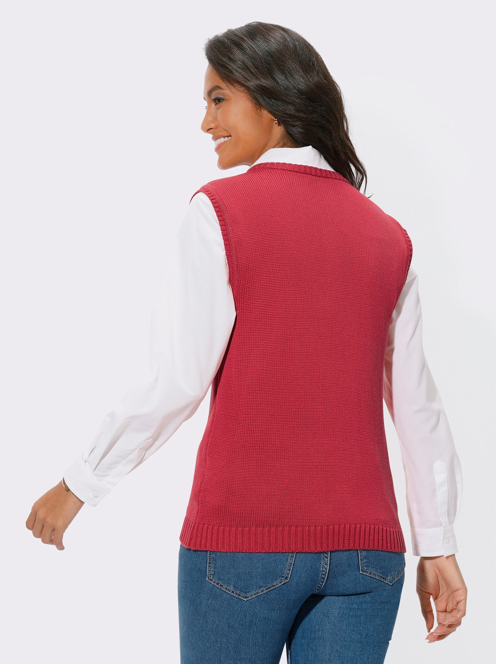 Strickweste mit Reißverschluss - korallenrot