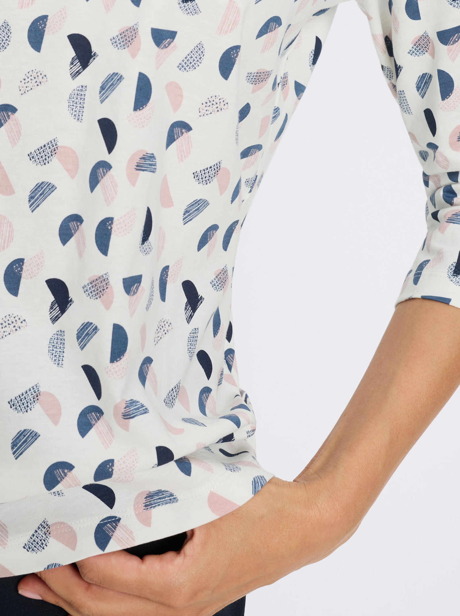 3/4-Arm-Shirt mit Minimal-Dessin - ecru-hortensie-bedruckt