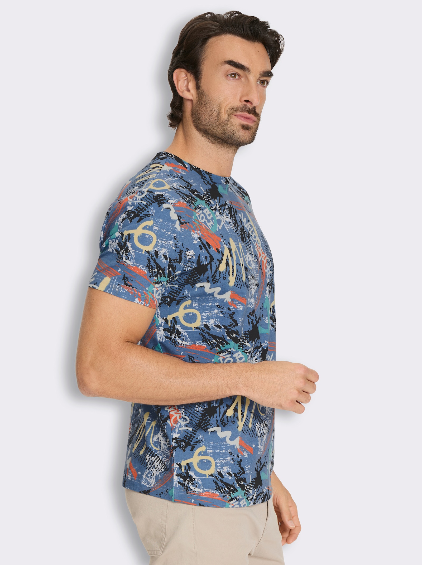 Marco Donati Kurzarmshirt mit Allover-Print - mittelblau-bedruckt