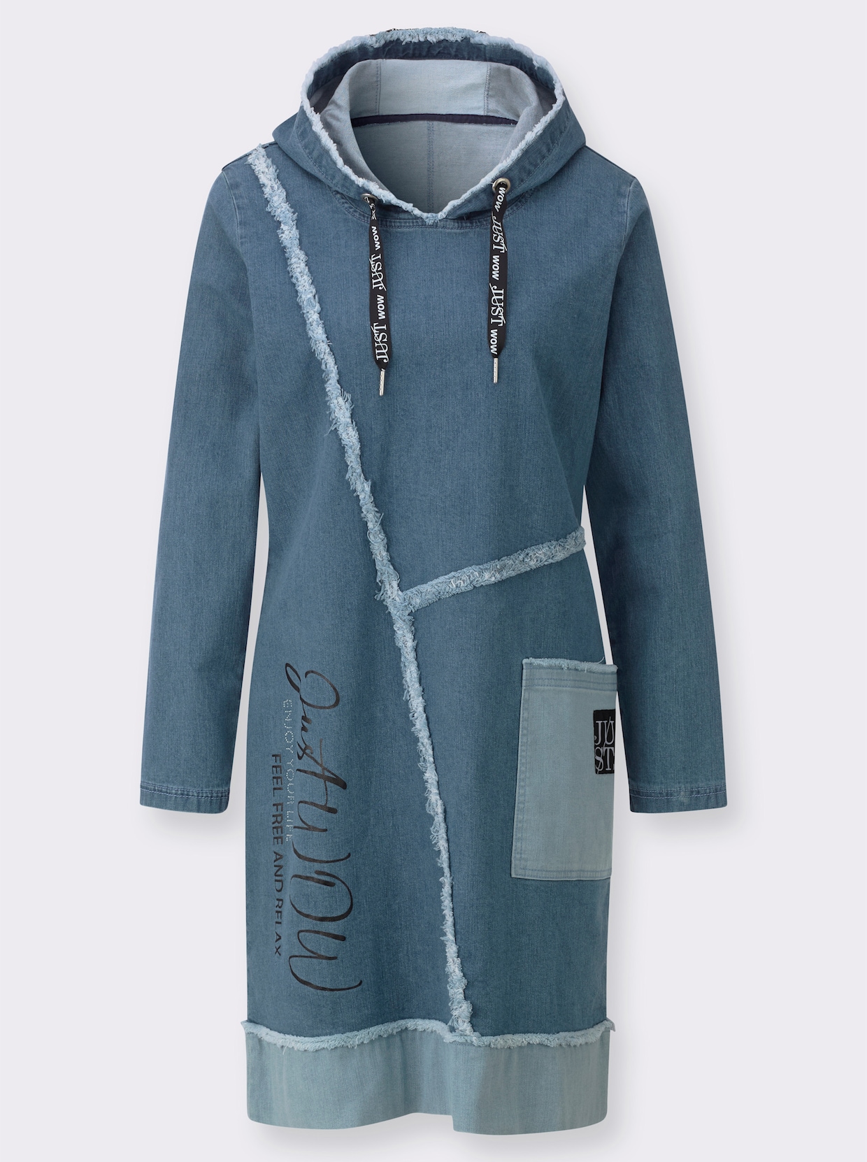 Jeanskleid mit Fransen-Verzierung - blue-bleached