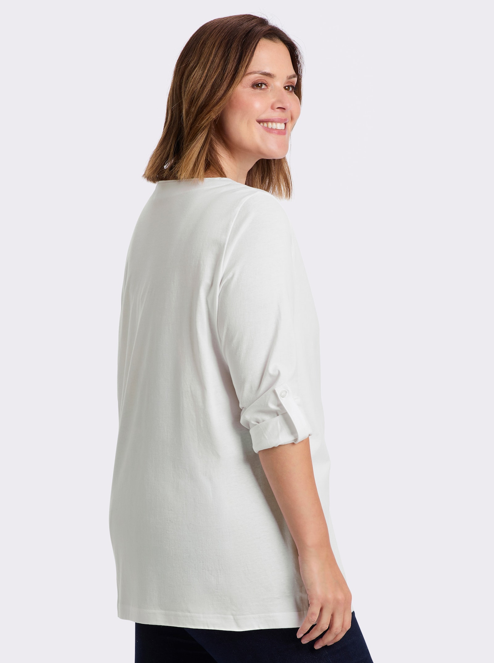 Longshirt mit Ärmeln zum Krempeln - weiß