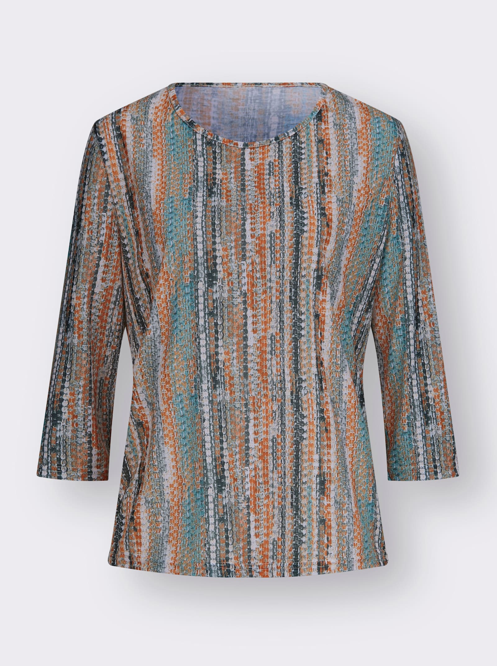 Shirt met 3/4-mouwen van strijkvrij materiaal - oranje/oceaan bedrukt