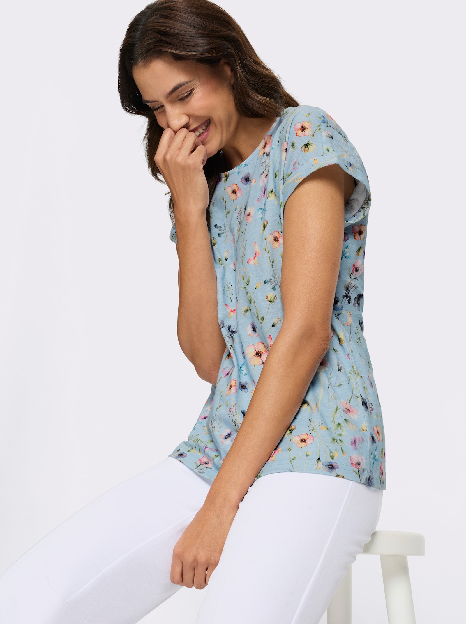 Print-Shirt mit Ärmel-Aufschlag - hellblau-bedruckt