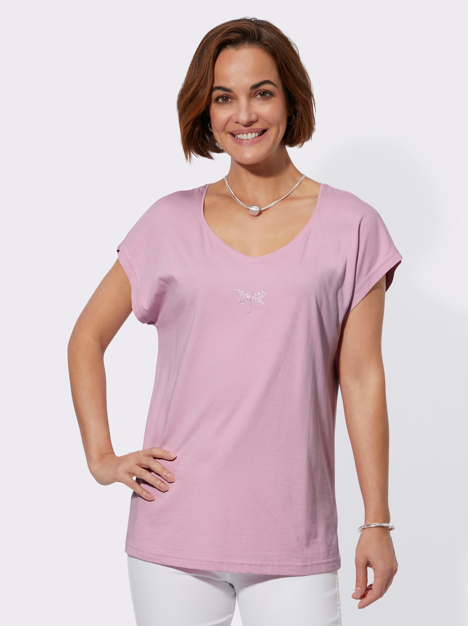Blousetop met glittersteentjesapplicatie - roze