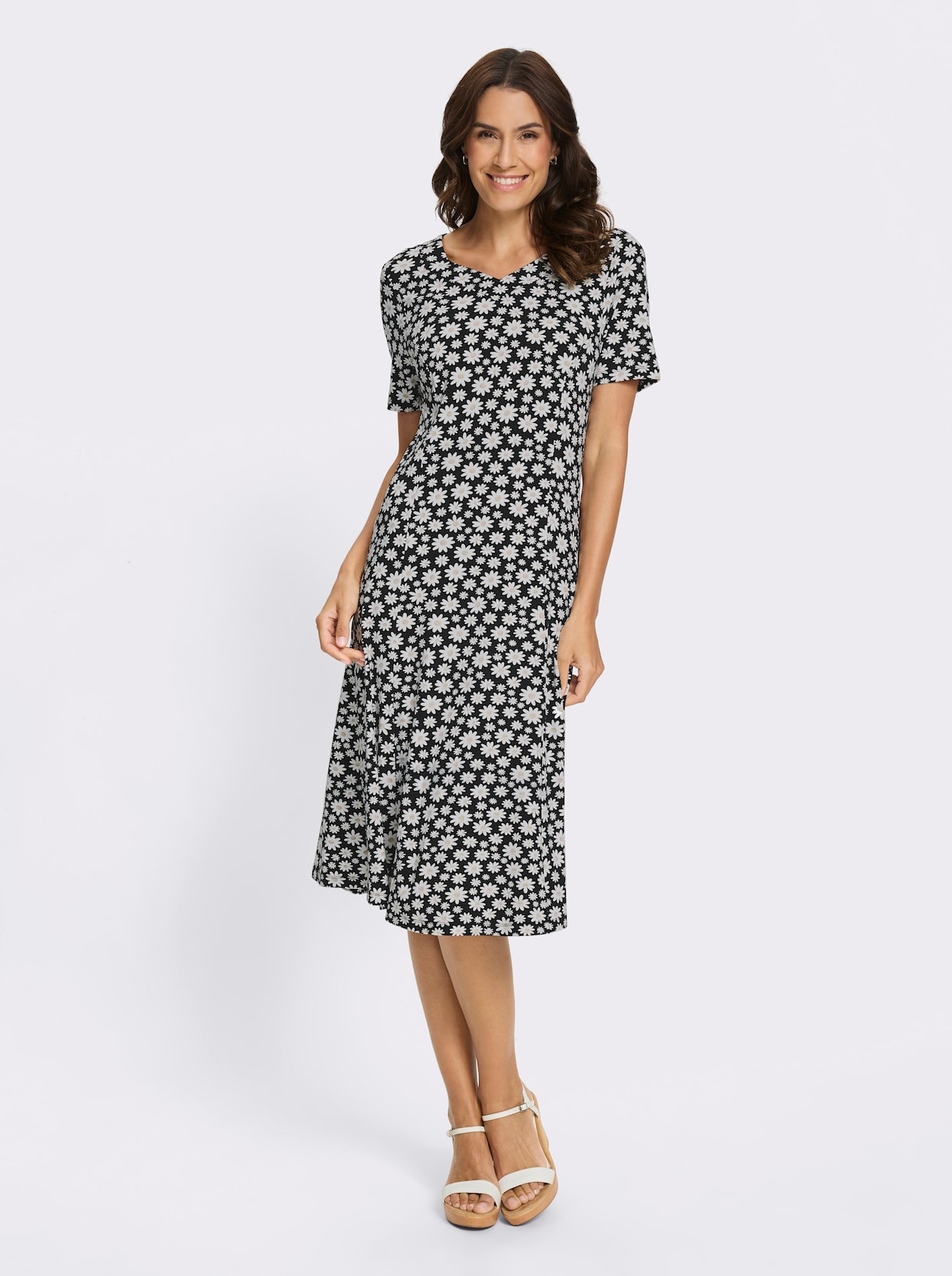 Jerseykleid - schwarz-ecru-bedruckt