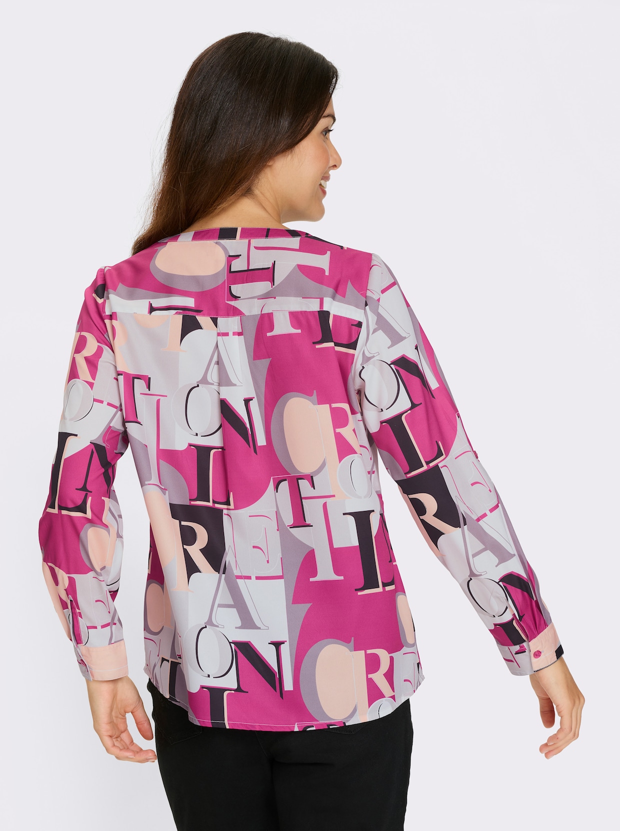 Langarmbluse - fuchsia-hellgrau-bedruckt