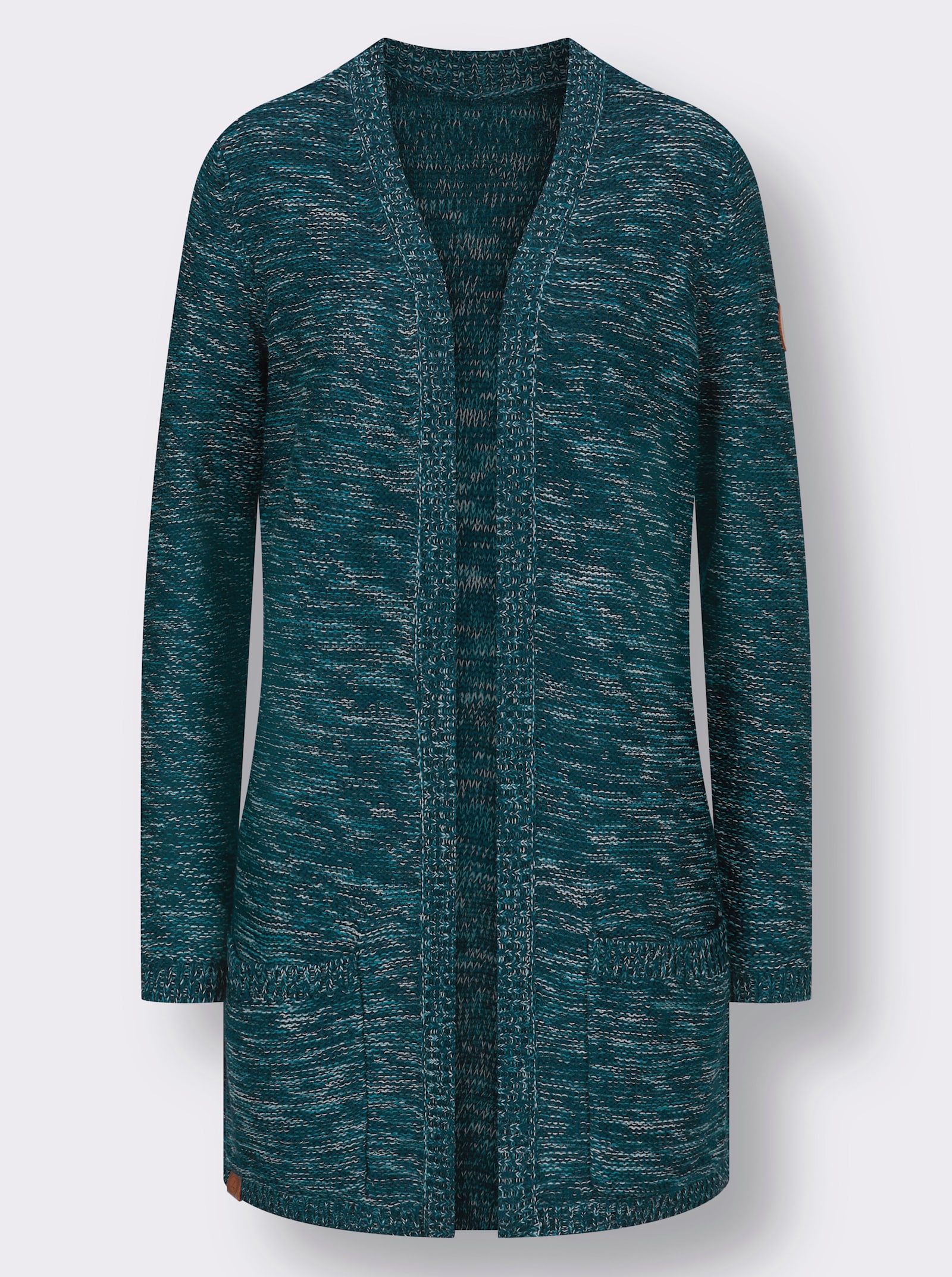 Strickjacke in Longform, meliert - petrol-meliert