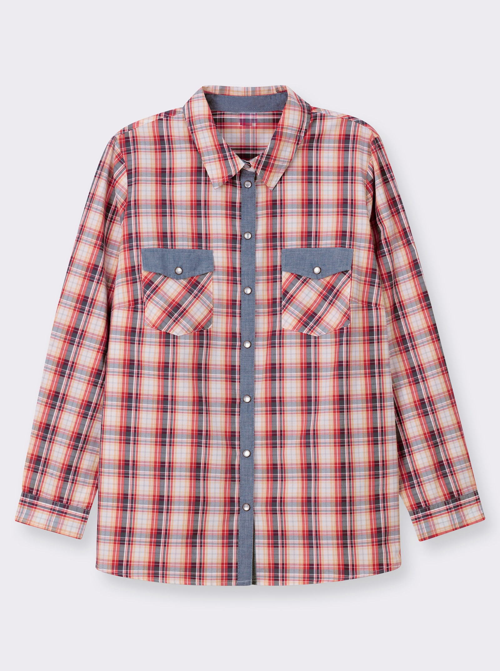 Karobluse mit aufgesetzten Brusttaschen - hummer-weiß-kariert