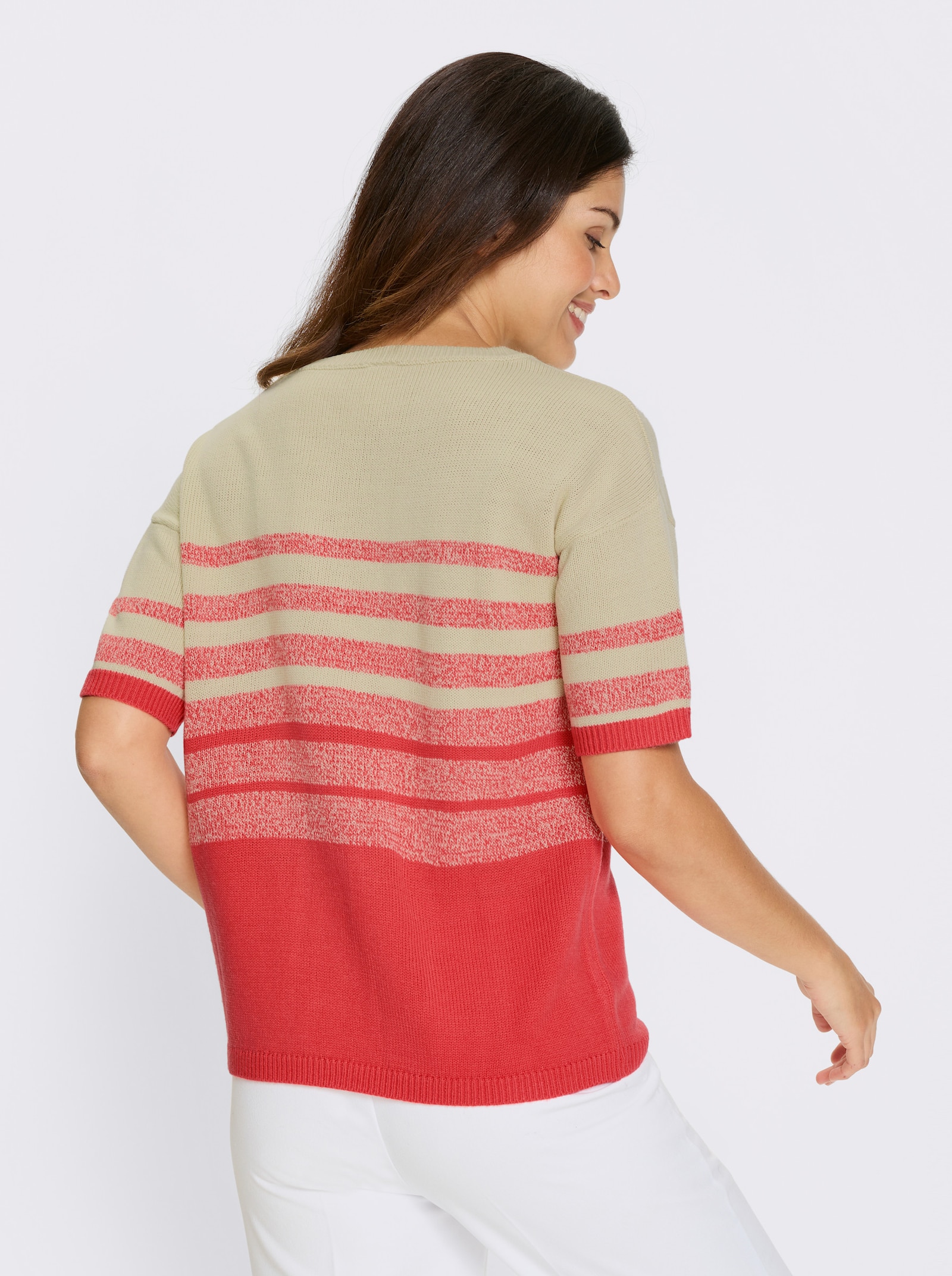 Kurzarmpullover in 2-farbiger Optik - sand-hummer-gemustert