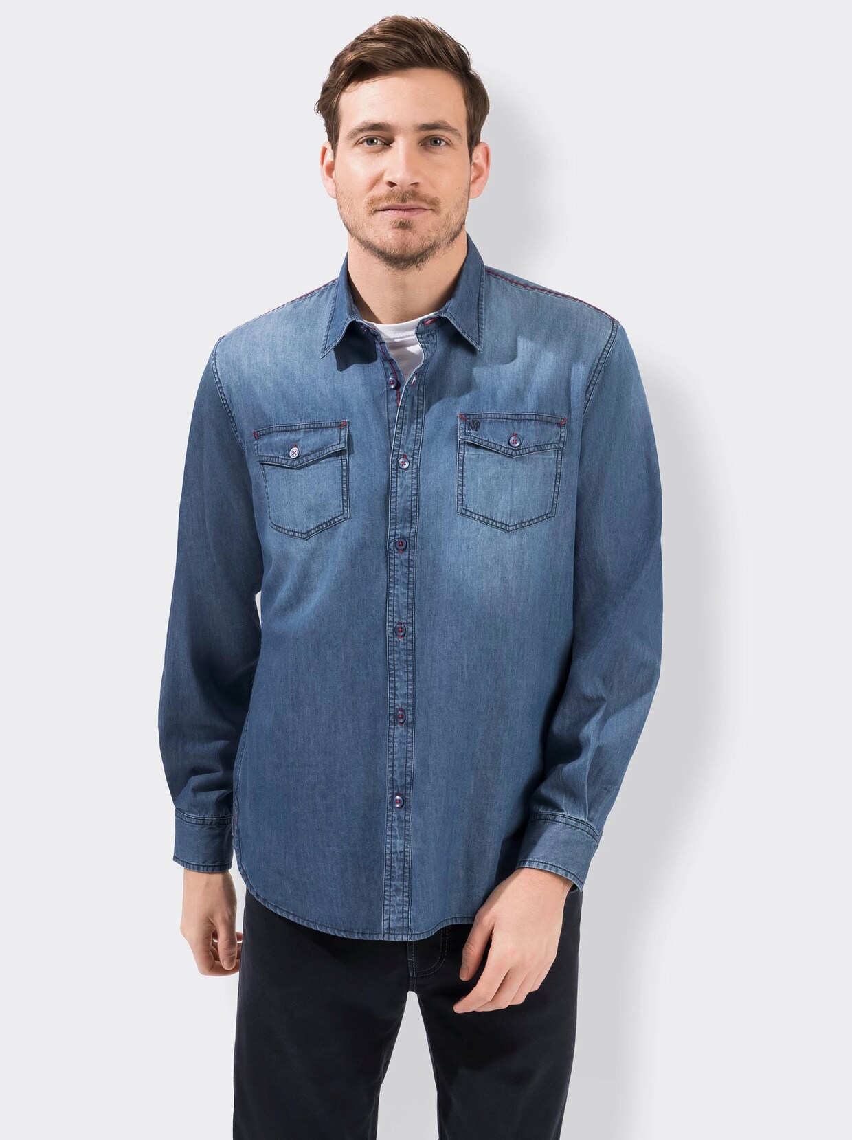 Langarm-Hemd - jeansblau
