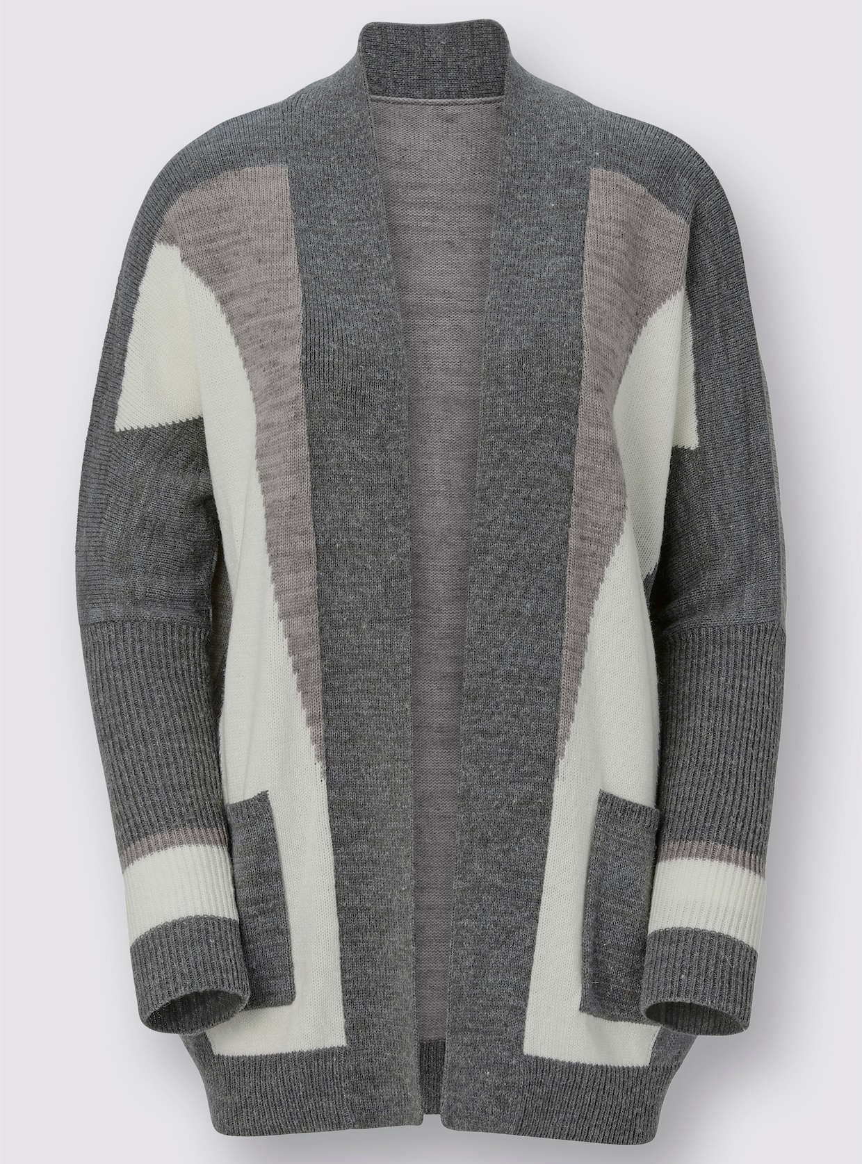 Veste longue en tricot - gris à motifs