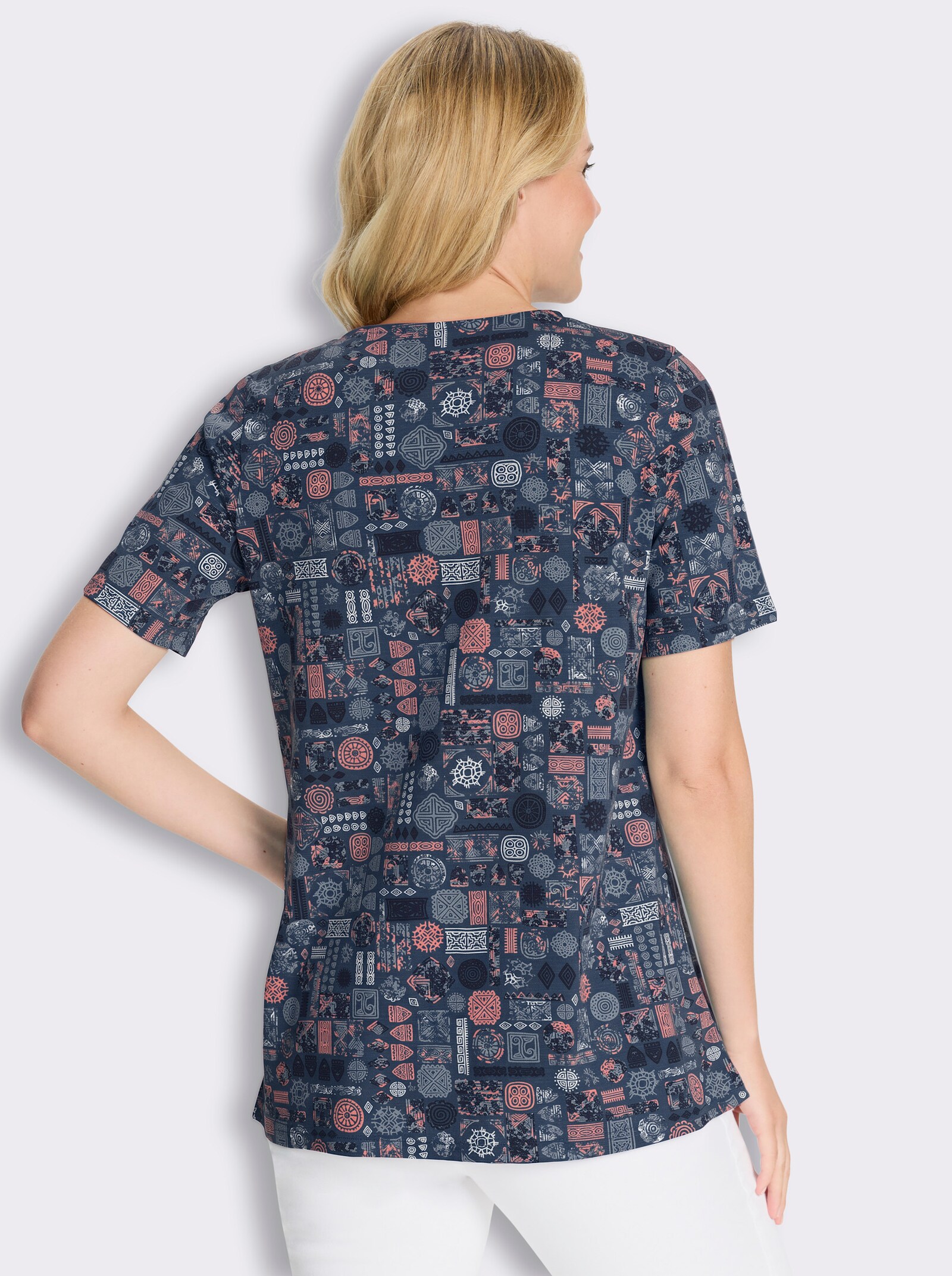 Longshirt - dunkelblau-flamingo-bedruckt